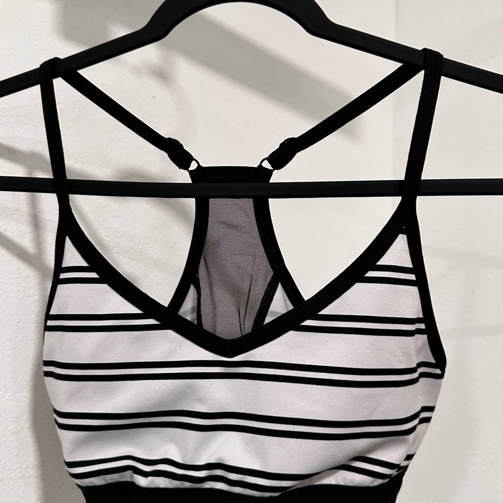 PINK Victoria's Secret Black and White Striped Racerback Bra